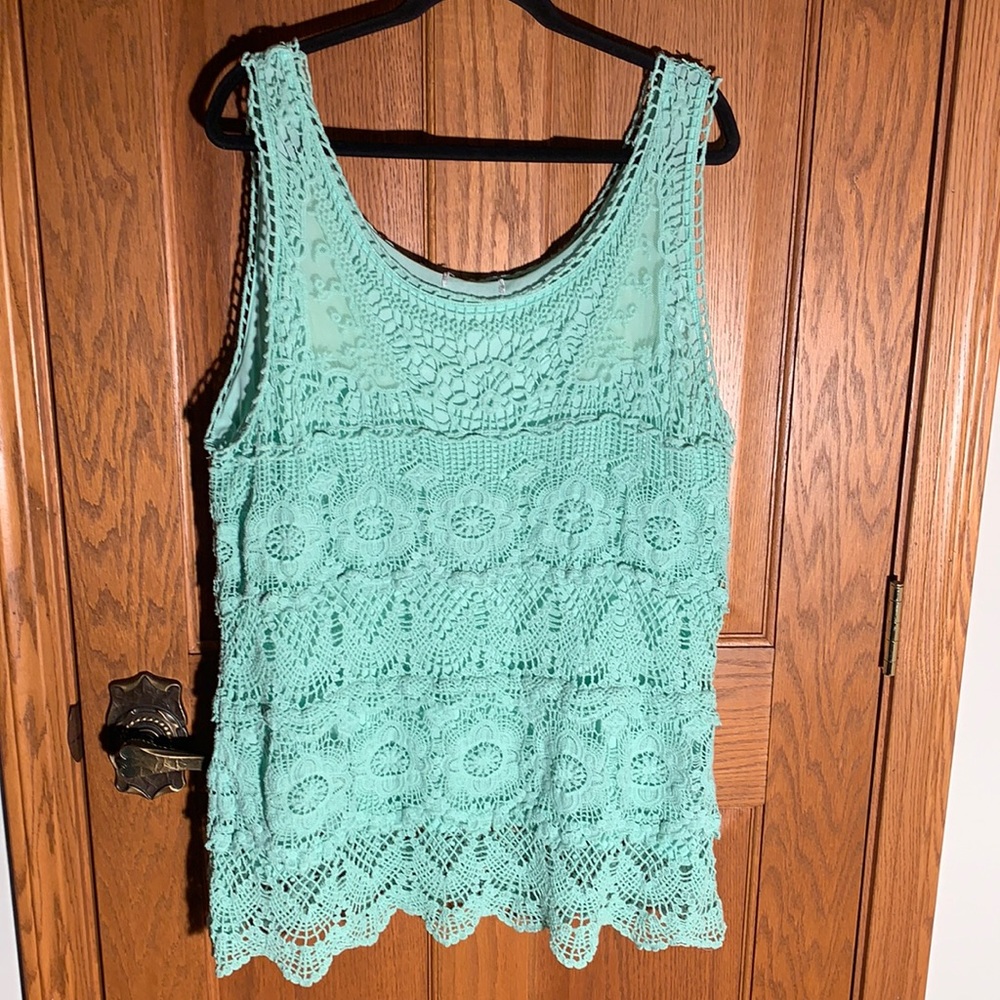 Women’s Mint Crochet Lace Tank Top